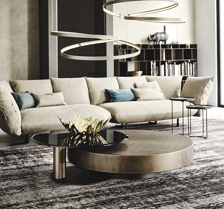 Cattelan Italia Arena Coffee Table, Lacquered Steel, Swivelling Fumé Glass Top