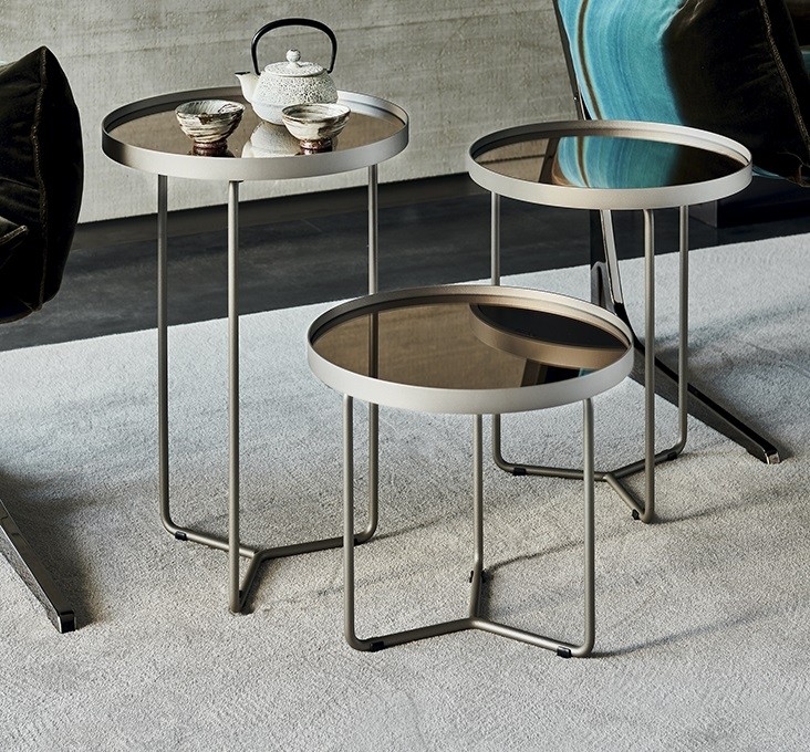 Cattelan Italia Billy Side Table, Round, Mirrored bronze glass top
