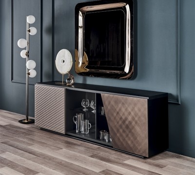 Cattelan Italia Aston Sideboard, 2 door, lacquered wood, synthetic leather, soft leather