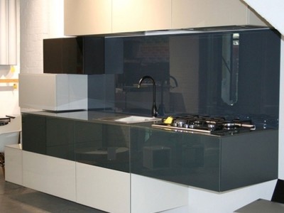 Lago Grey and Sand Gloss Kitchen Set with Glass Worktops