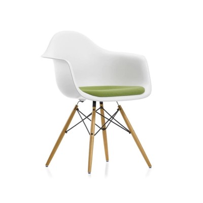 Eames Plastic Armchair DAW with Wood Base & Upholstery