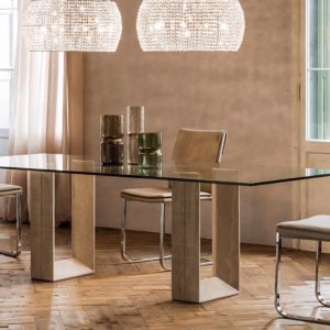 Cattelan Italia Diapason Dining Table, Glass, Travertine, Marble